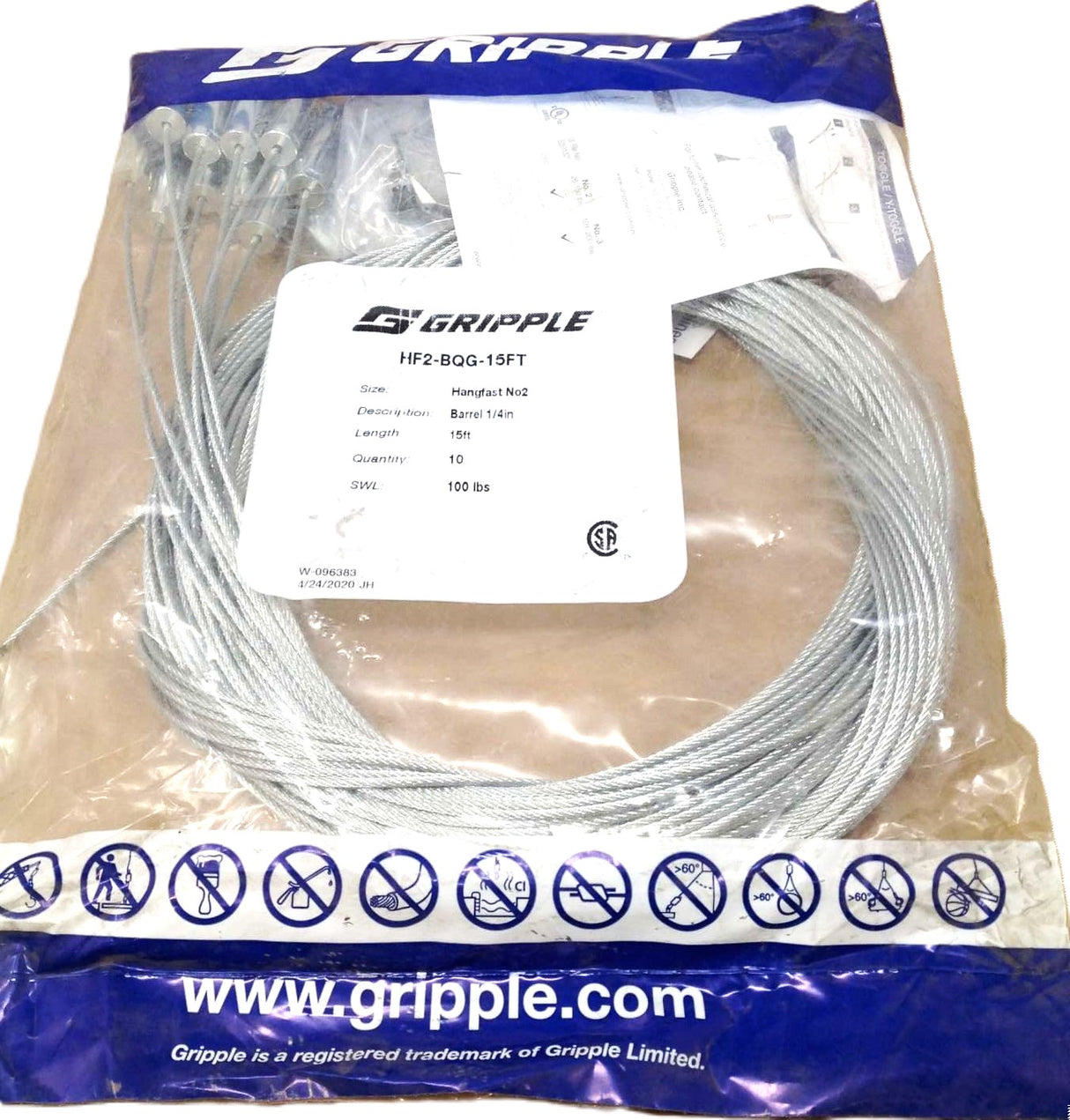 GRIPPLE ­-­ HF2-BQG-15FT ­-­ HANGER LOOP 15ft BAG OF 10