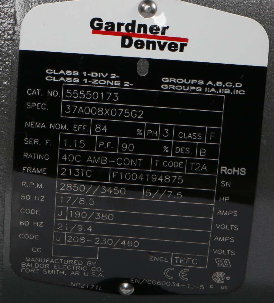 GARDNER DENVER ­-­ VAC03-005F ­-­ VLR300 7.5HP CLAW VAC W/ INLET