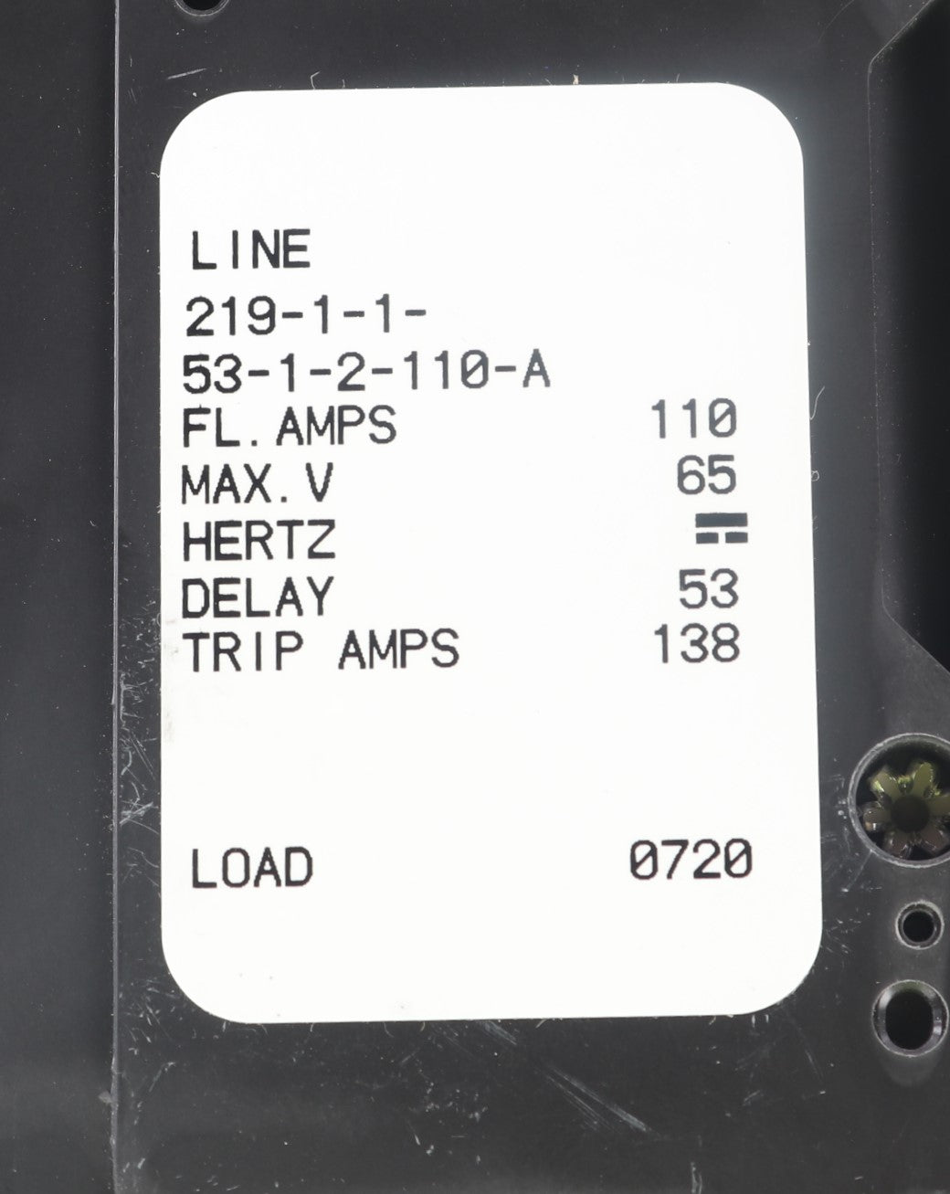 AIRPAX  ­-­ 219-1-1-53-1-2-110-A ­-­ CIRCUIT BREAKER 110A DC 1POLE  MAX V. 65  DELAY 53