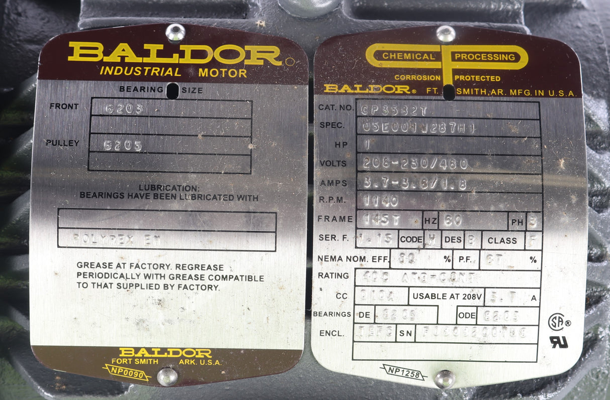 BALDOR  ­-­ CP3582T ­-­ ELECTRIC MOTOR 1 HP 208-230/460V 60Hz 3PH 145T