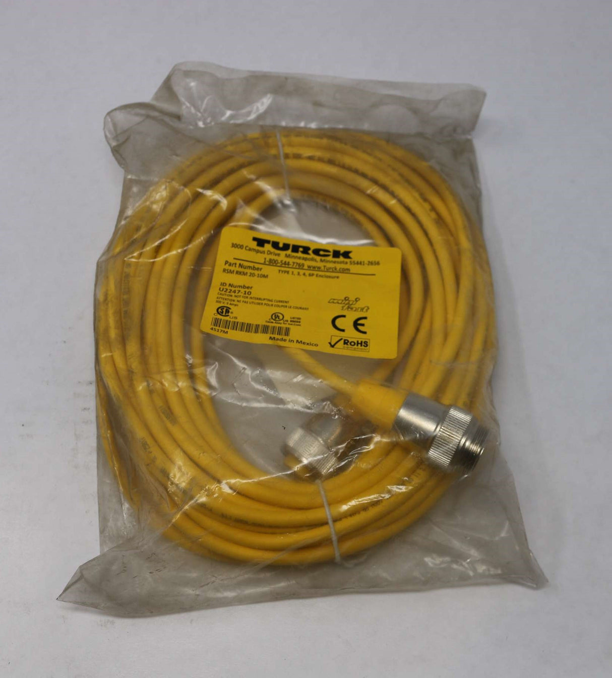 TURCK ­-­ RSM-RKM-20-10M ­-­ CORDSET 18GA 2PIN-2SOC 10-METER