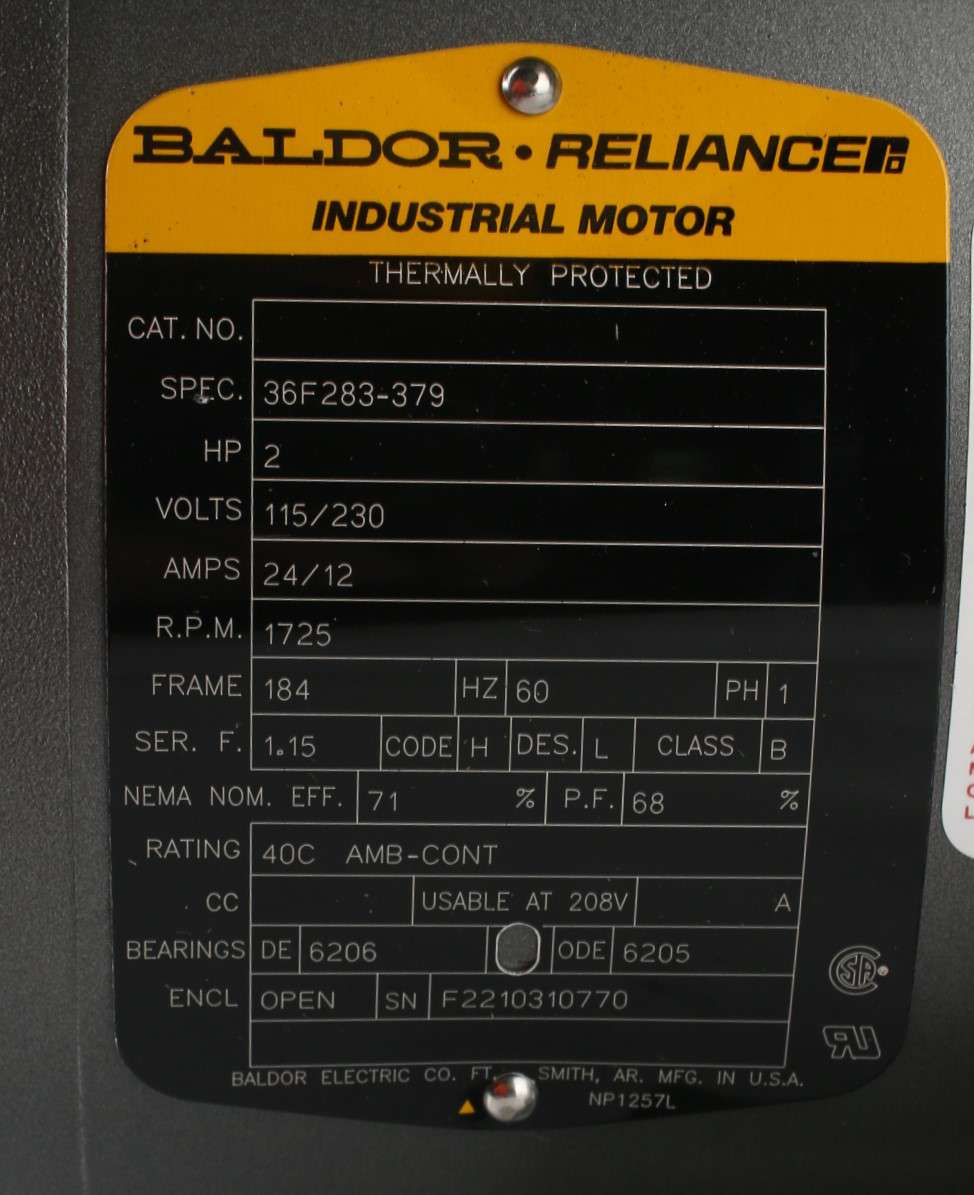 BALDOR ­-­ 36F283-379 ­-­ ELECTRIC MOTOR - 2HP 115/230V 60Hz 1725RPM