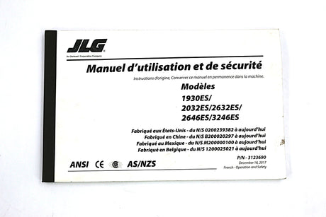 JLG ­-­ 3123690 ­-­ ES SCISSOR GBL FRENCH OPER