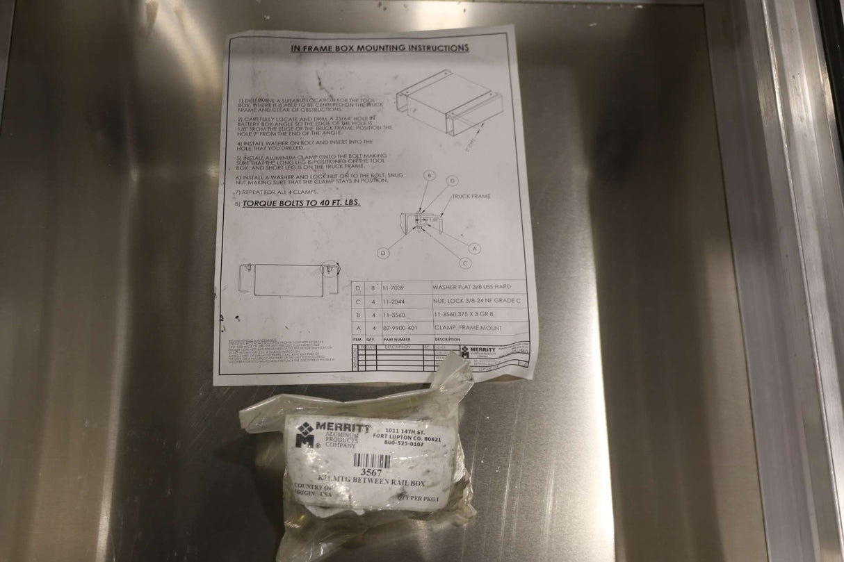 MERRITT ALUMINUM PRODUCTS ­-­ 253 ­-­ TOOL BOX 22X9X24 DP SGL DR BETWEEN FRM