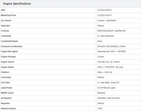 BRIGGS & STRATTON ­-­ 12V352-0163-F1 ­-­ VANGUARD HORIZONTAL ENGINE 6.5HP  203CC  3/4"SHAFT