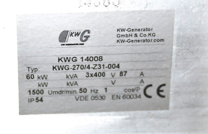 KW-GENERATOR GmbH  [KWG] ­-­ KWG-270/4-Z31-004 ­-­ GENERATOR 60kW 400V 50Hz 87A