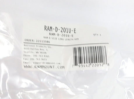 RAM ­-­ RAM-D-201U-E ­-­ RAM D SIZE LONG LENGTH ARM