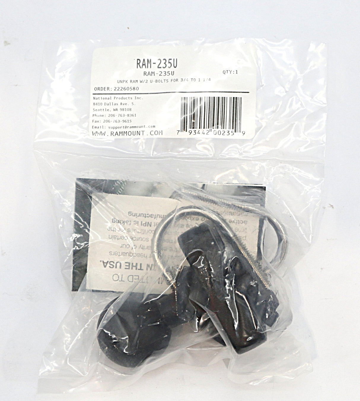 RAM ­-­ RAM-235U ­-­ RAM W/2 U-BOLTS FOR 3/4 TO 1-1/4