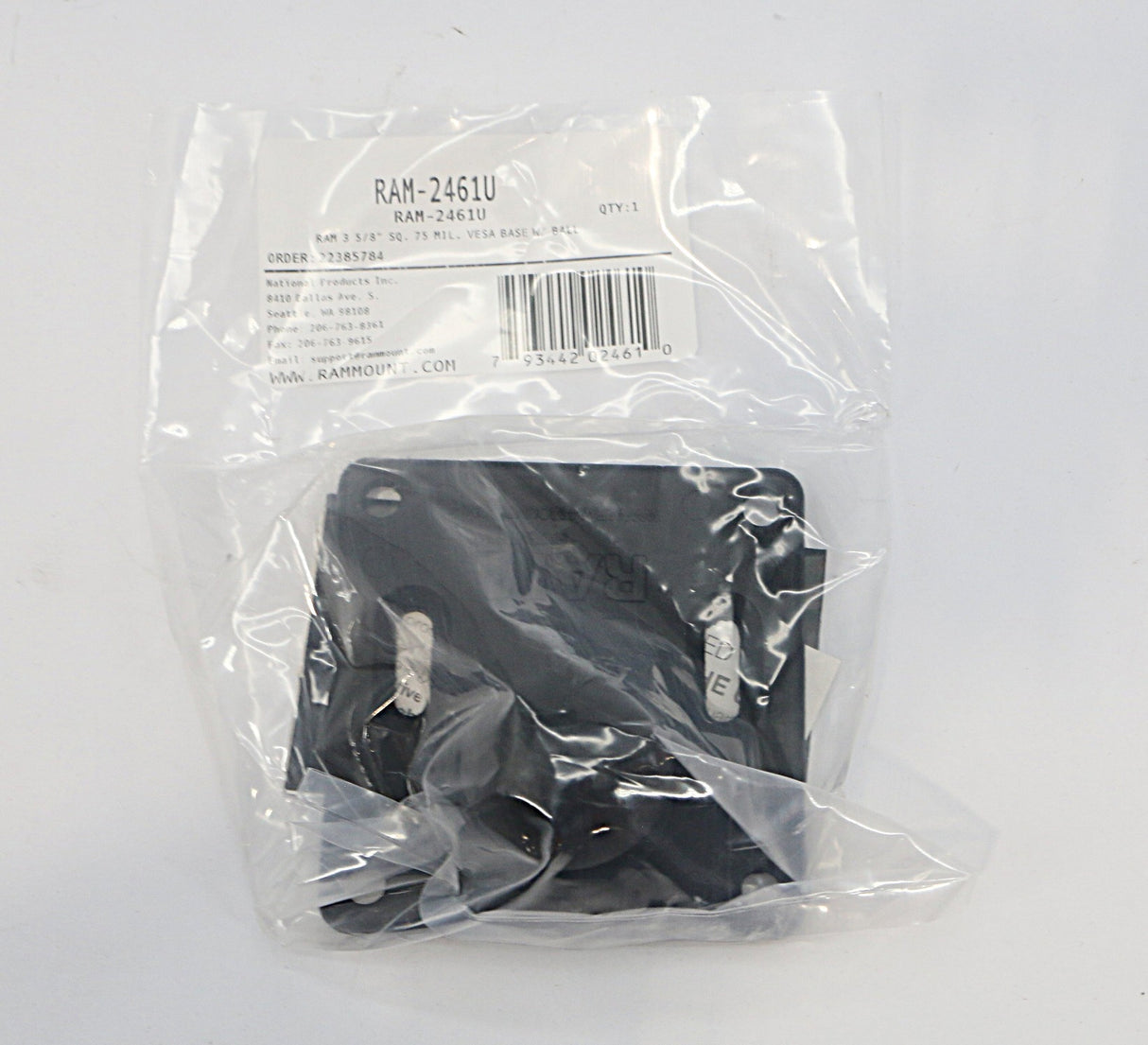 RAM ­-­ RAM-2461U ­-­ RAM 3-5/8 SQ 75 MIL VESA BASE W/ BALL