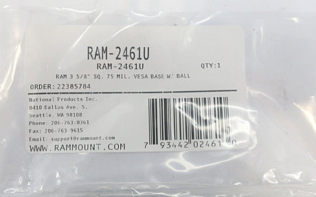 RAM ­-­ RAM-2461U ­-­ RAM 3-5/8 SQ 75 MIL VESA BASE W/ BALL