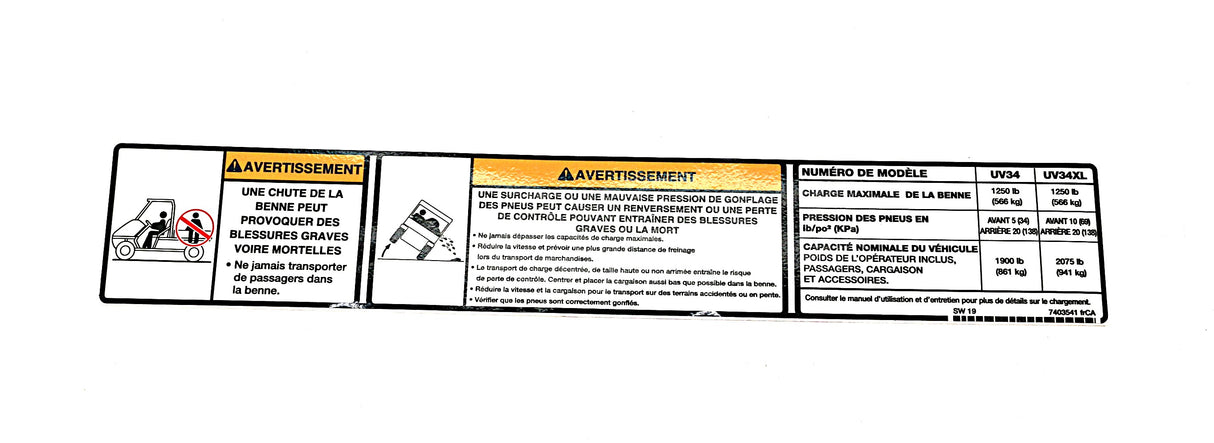 BOBCAT ­-­ 7403541FRCA ­-­ DECAL WARNING 7403541