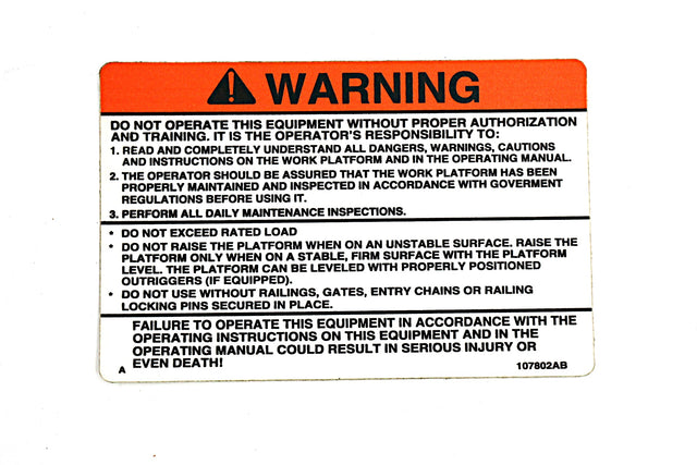 JLG ­-­ 70040920 ­-­ DECAL - CONTROL BOX