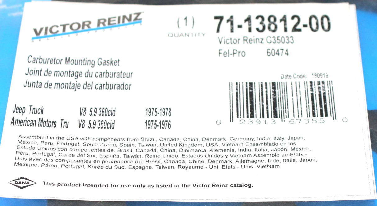 VICTOR REINZ ­-­ 71-13812-00 ­-­ GASKET - CARBURETOR