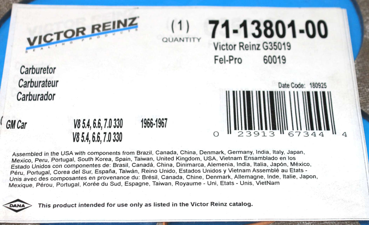 VICTOR REINZ ­-­ 71-13801-00 ­-­ GASKET - CARBURETOR