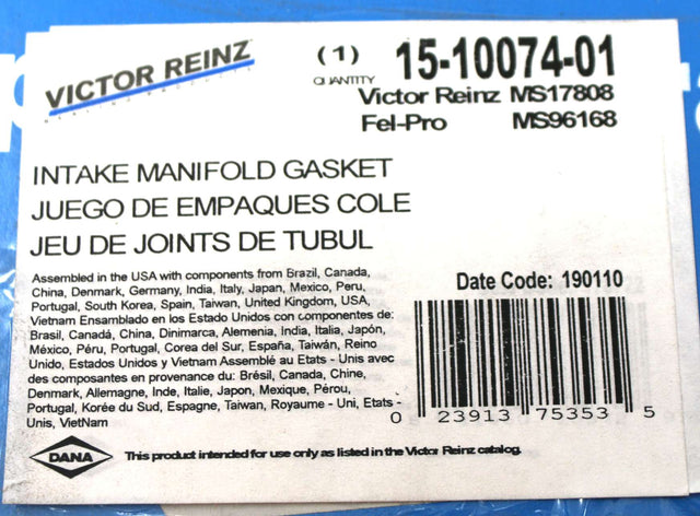 VICTOR REINZ ­-­ 15-10074-01 ­-­ GASKET - INTAKE MANIFOLD MAHLE MS17808