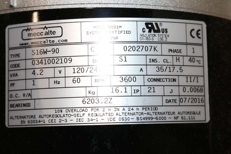 ATLAS COPCO ­-­ 1636302726 ­-­ ALTERNATOR 120/240V 60Hz 3600 RPM