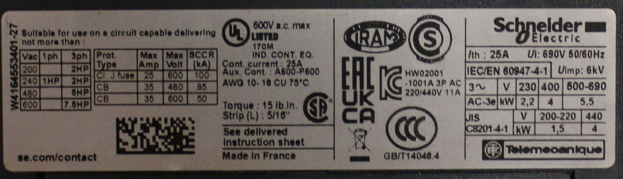 ATLAS COPCO ­-­ 1633022309 ­-­ CONTACTOR 3P 25A BOB.U7