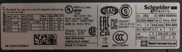 ATLAS COPCO ­-­ 1633022309 ­-­ CONTACTOR 3P 25A BOB.U7