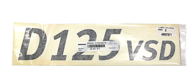BOBCAT PORTABLE POWER ­-­ 46857871 ­-­ DECAL - D125VSD MODEL NUMBER