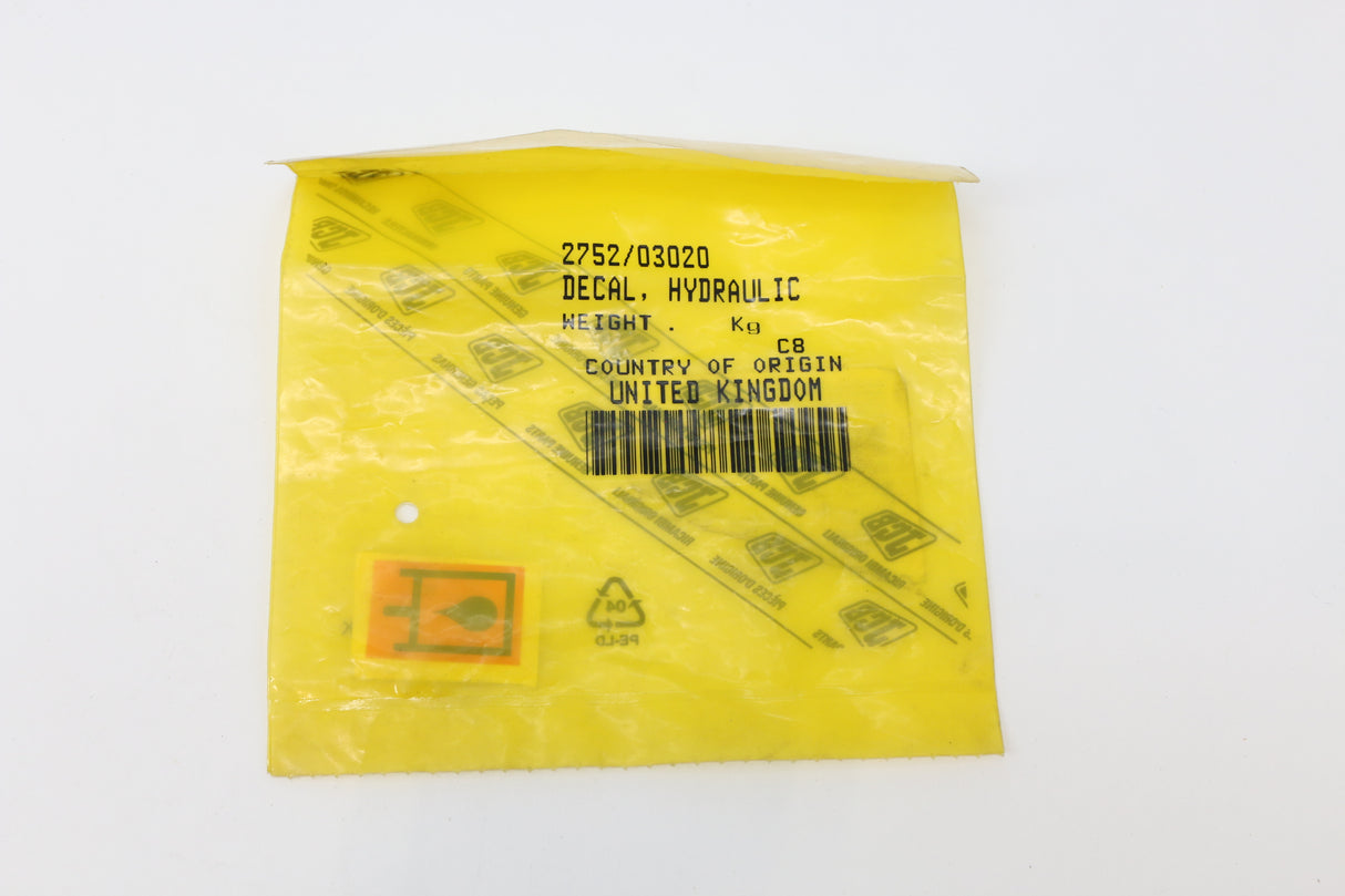 JCB ­-­ 2752/03020 ­-­ LABEL - HYDRAULIC OIL