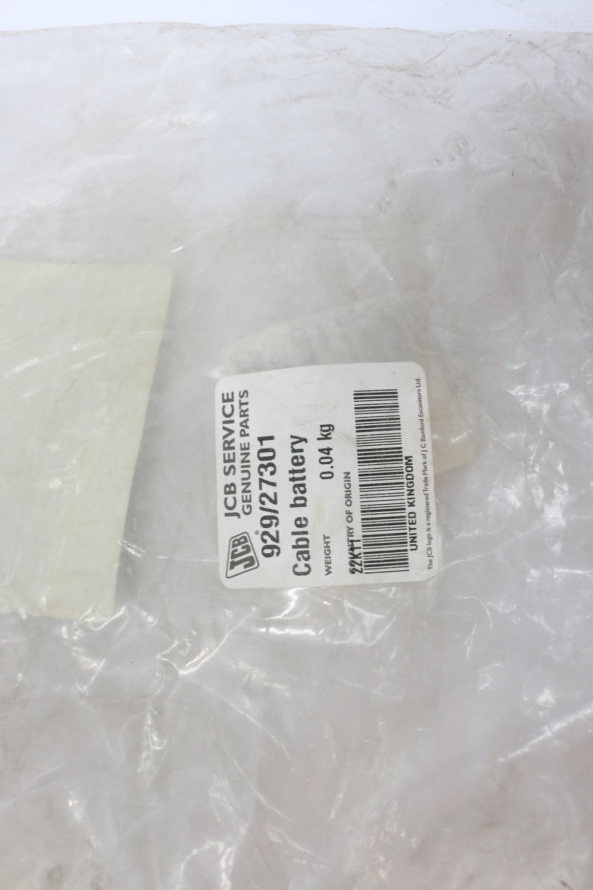 JCB ­-­ 929/27301 ­-­ BATTERY LEAD +VE 1000MM