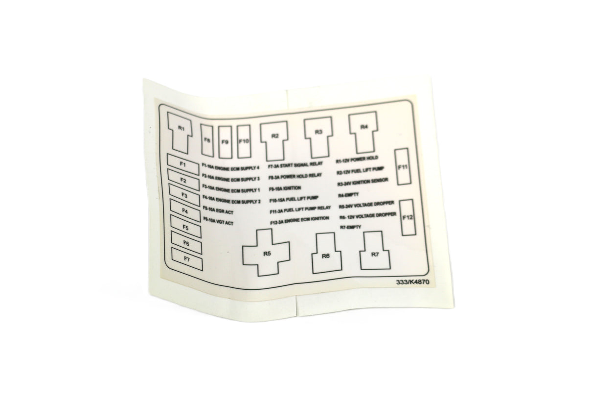 JCB ­-­ 333/K4870 ­-­ FUSE LOCATION DECAL