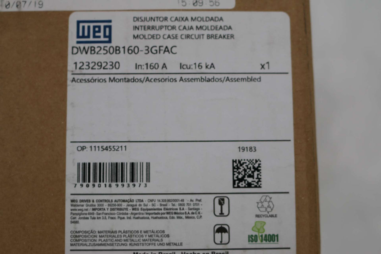 WEG ­-­ DWB250B160-3GFAC ­-­ TRIP BREAKER 160A 3 POLE