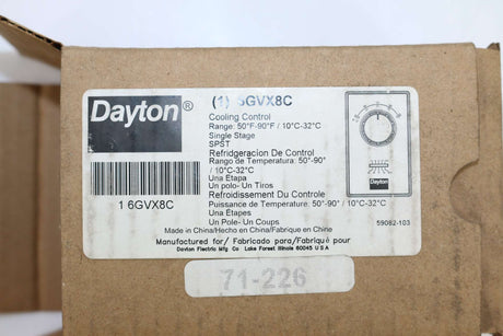 GRAINGER ­-­ 6GVX8 ­-­ THERMOSTAT COOL ONLY ON-OFF 50-90 DEGREES F