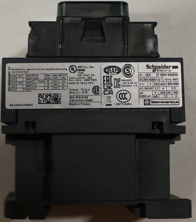 SCHNEIDER ELECTRIC ­-­ LC1D09U7 ­-­ CONTACTOR 3P 25A BOB.U7