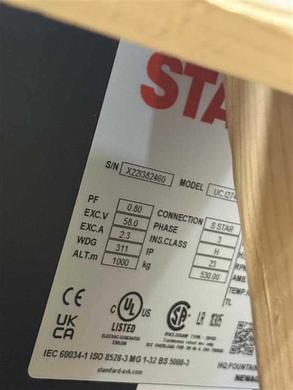 STAMFORD (CUMMINS) ­-­ UCI274F1-WINDING311 ­-­ ALTERNATOR - TRI-VOLTAGE 150KVA 60Hz 3 PHASE