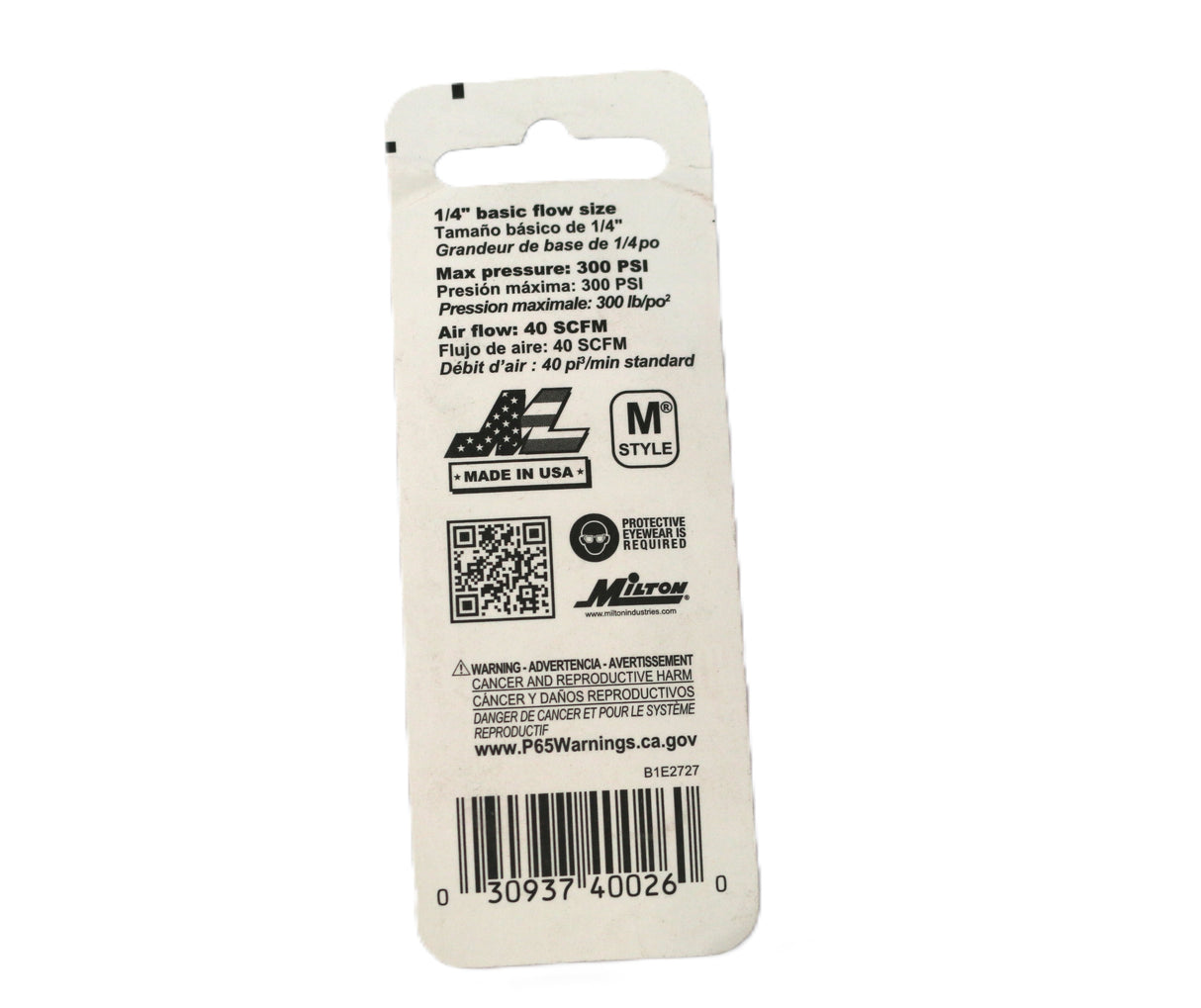 MILTON INDUSTRIES ­-­ S727 ­-­ 1|4 MALE PLUG M-STYLE