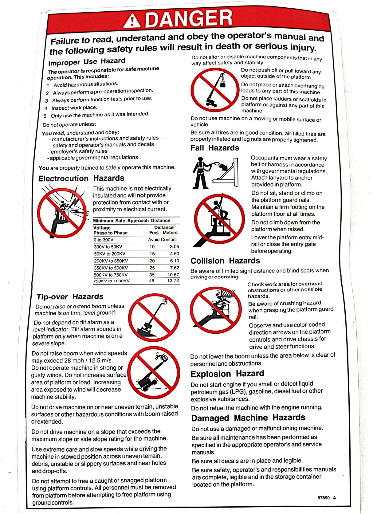 GENIE ­-­ 97890GT ­-­ DECAL - DANGER - GEN SAFETY RULES