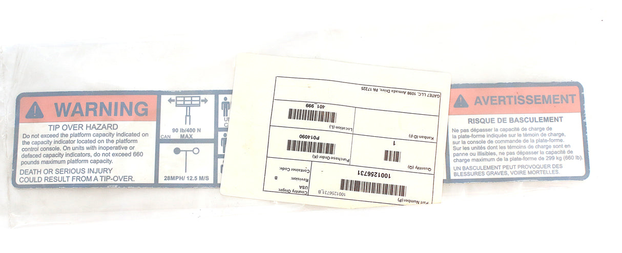 JLG ­-­ 1001256731 ­-­ DECAL - WARNING - CAP. (ENG|FRE)
