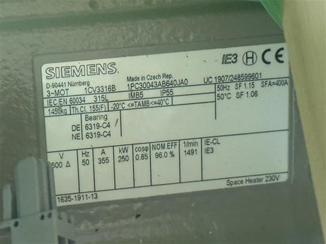 SIEMENS ­-­ 1CV3316B-1PC30043AB640JA0 ­-­ MOTOR
