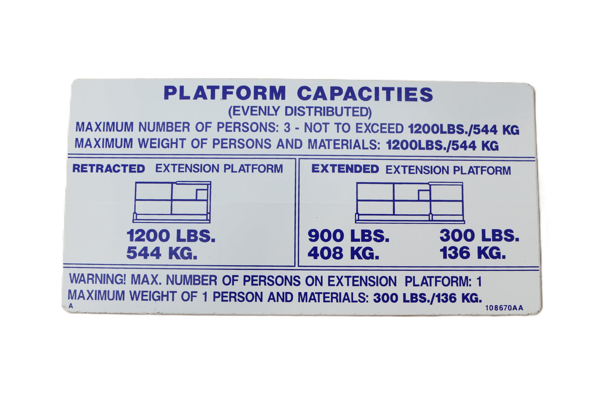 SKYJACK - 108670 - DECAL - PLAT.1200 LBS.