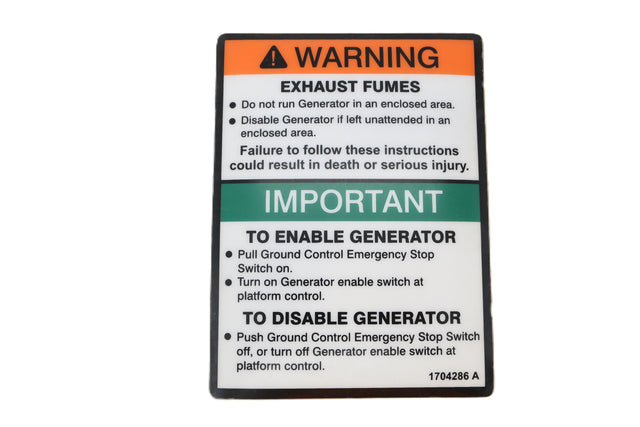 JLG ­-­ 1704286 ­-­ DECAL - GENERATOR DANGER (ENG)