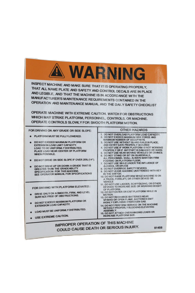 MEC AERIAL WORK PLATFORMS (ZHEJIANG DINGLI MACH) - 91456 - DECAL - WARNING DECAL PANEL 72 -