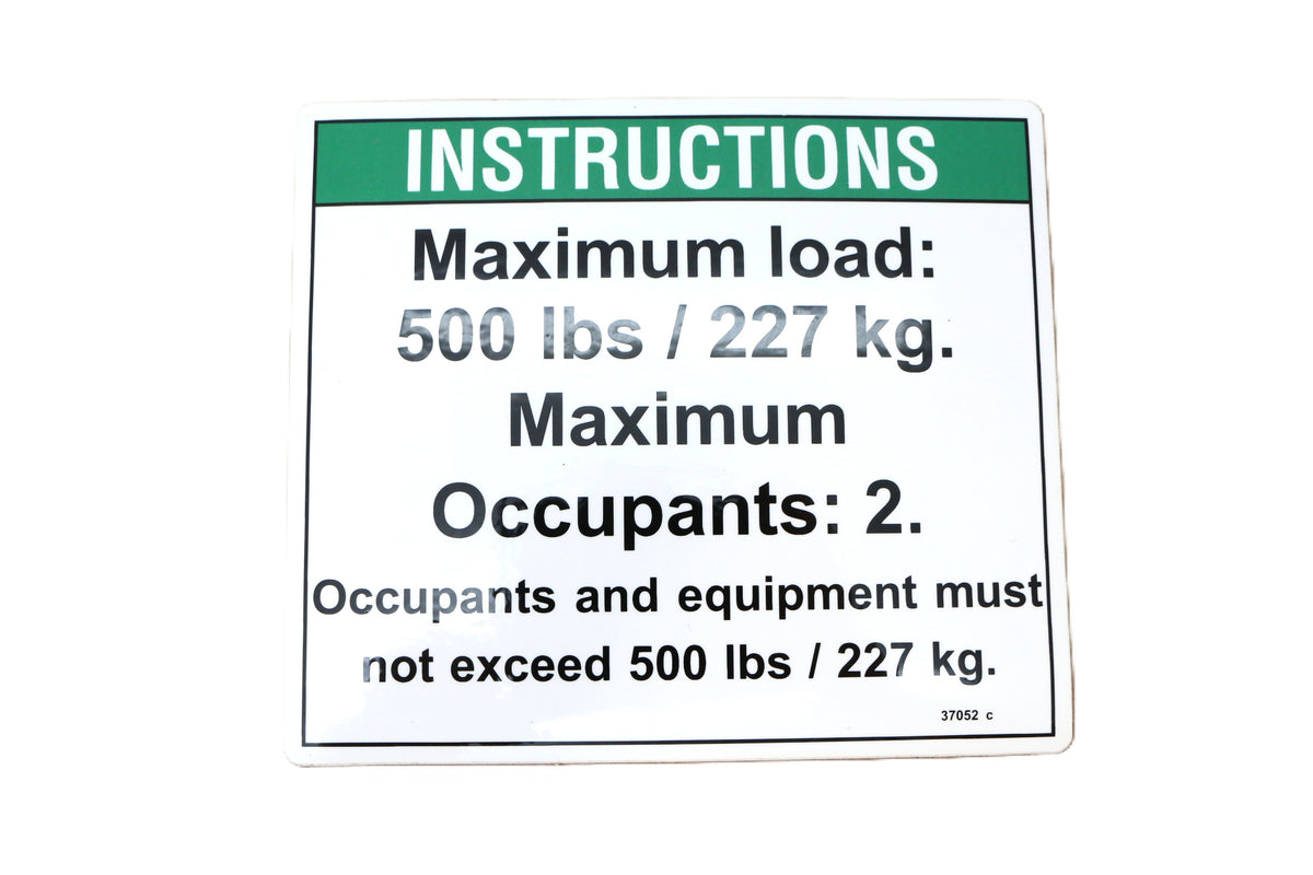 GENIE - 37052GT - DECAL - NOTICE MAX LOAD 500LBS