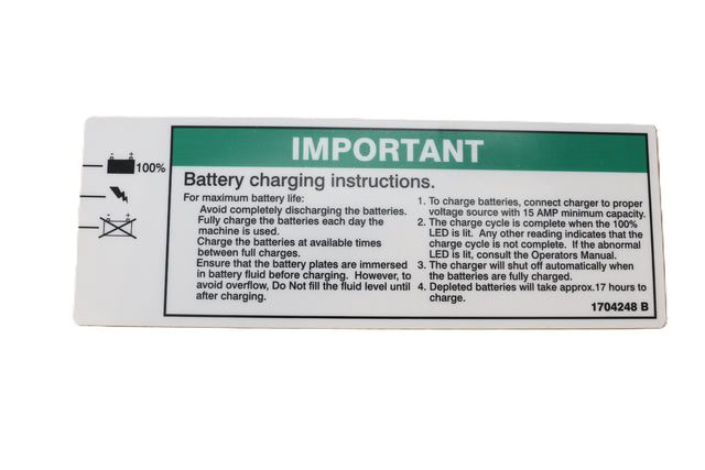 JLG ­-­ 1704248 ­-­ DECAL - BATTERY CHARGR INSTR