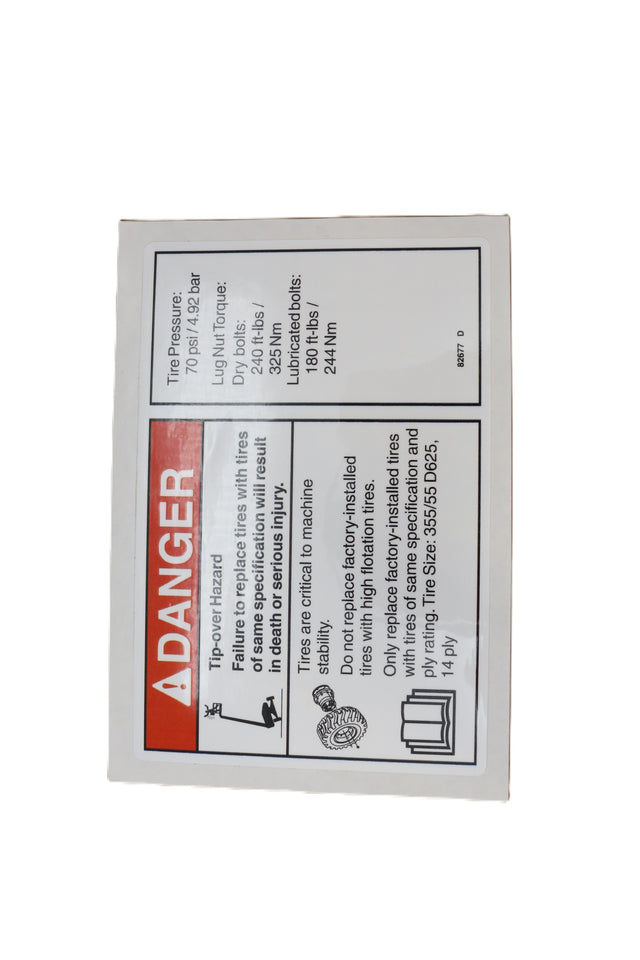 GENIE ­-­ 82677GT ­-­ DECAL - DANGER TIRE SPEC