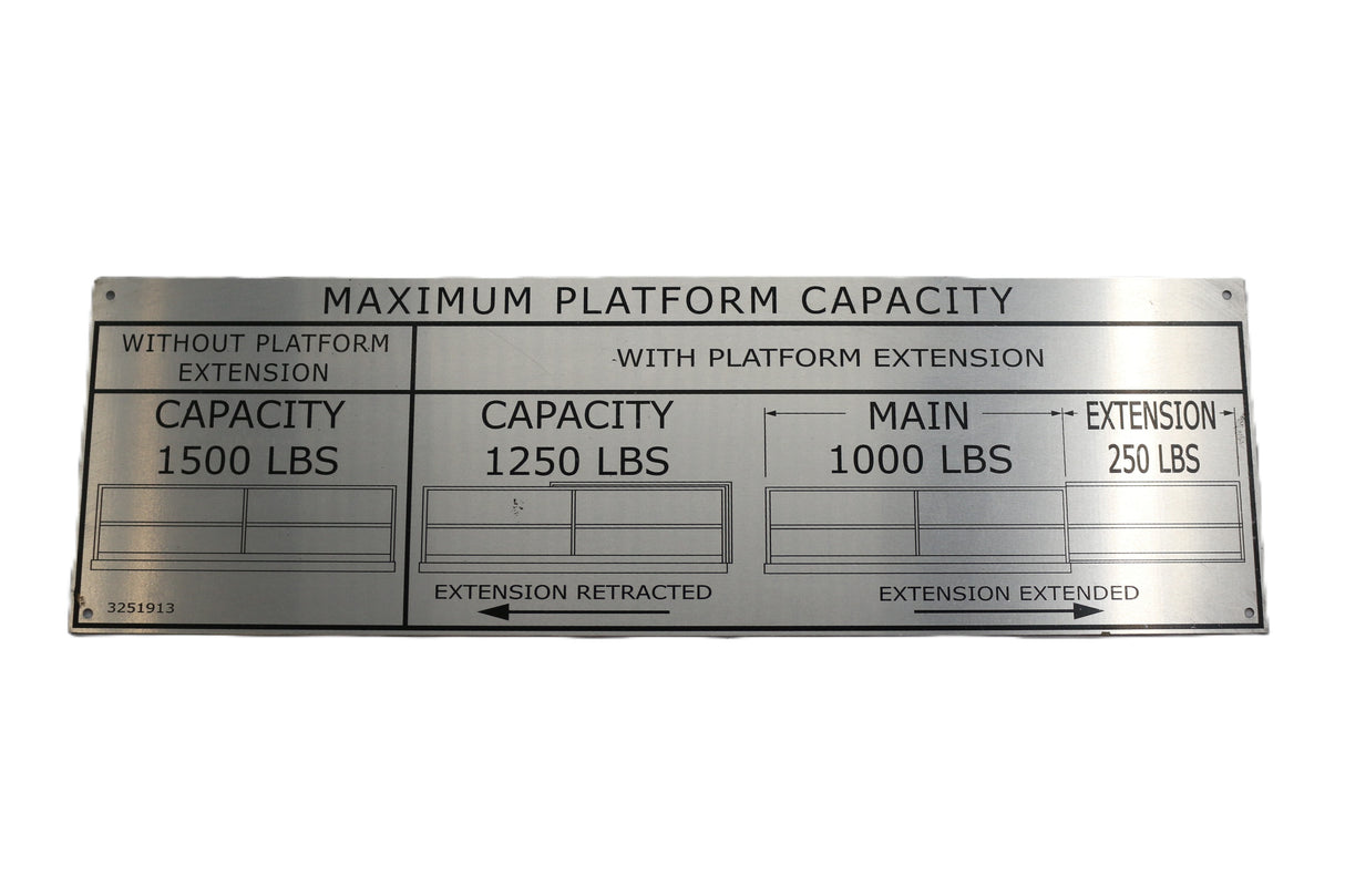 JLG ­-­ 3251913 ­-­ NAMEPLATE - MAX PLATF CAP