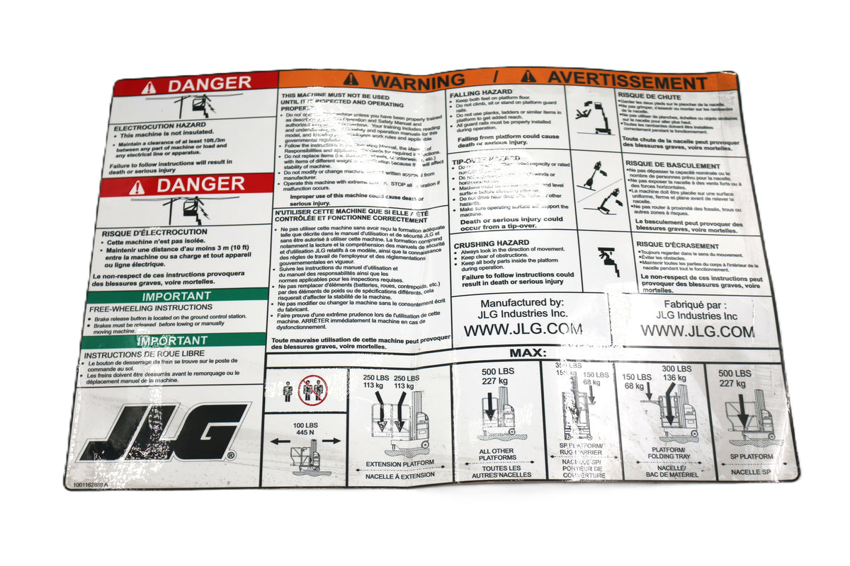 JLG ­-­ 1001162888 ­-­ DECAL - WARNING|INSTRUCTUIONS