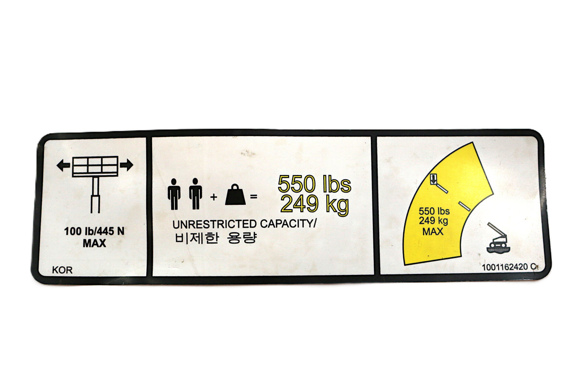 JLG - 1001162420 - DECAL - 249/550 MAX CAPACITY