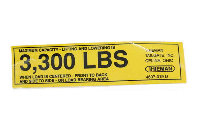 THIEMAN TAILGATES  INC ­-­ 4607-19 ­-­ 3000LB DECAL